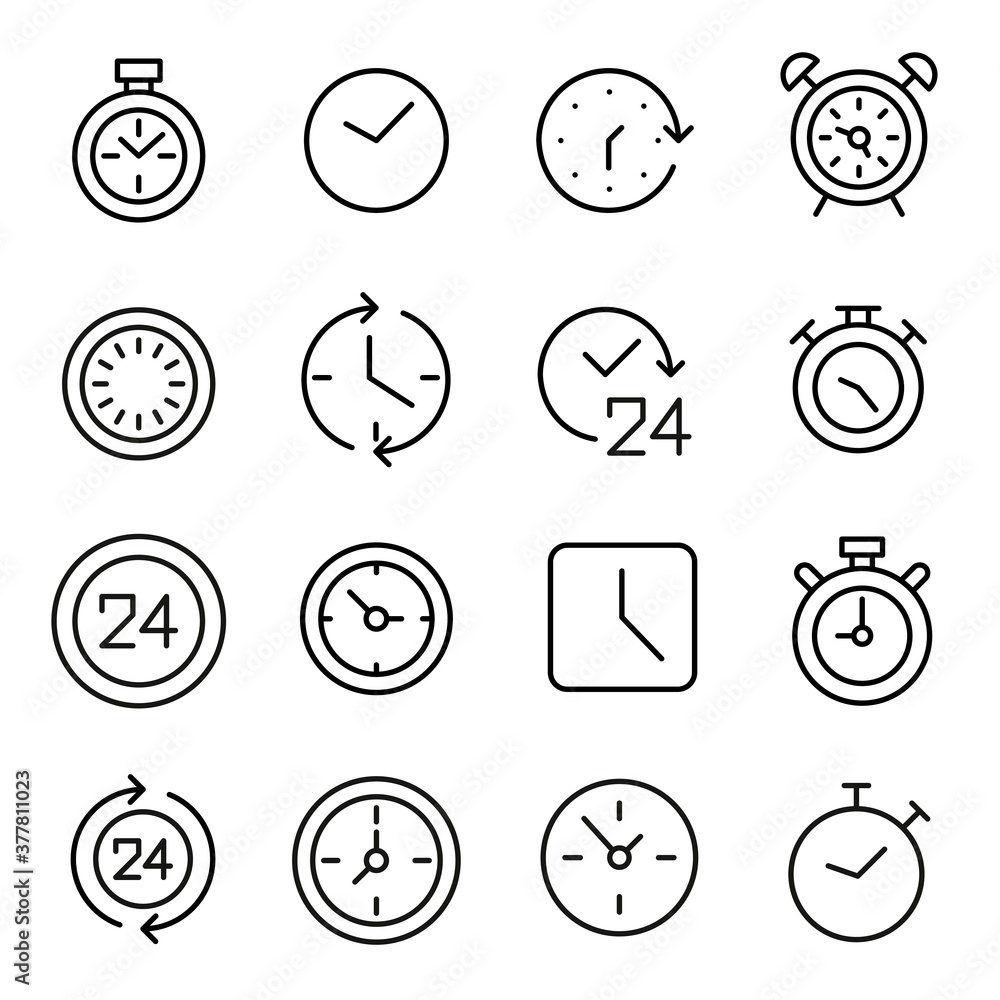 Poster simple set of time icons in trendy line style.