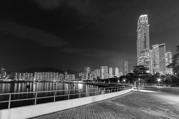 Seaside promenade of Hong Kong city at night