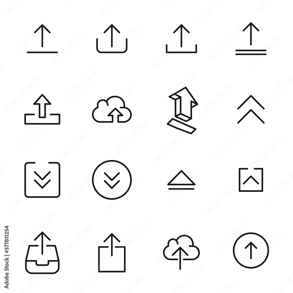 Poster stroke line icons set of upload.