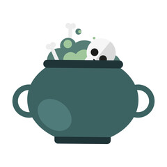 Halloween skull and bones inside witch bowl vector design