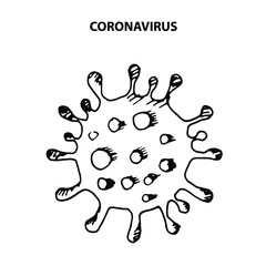 Coronavirus 2019-nCoV. Corona virus icon. Black on white background isolated. China pathogen respiratory infection (asian flu outbreak).