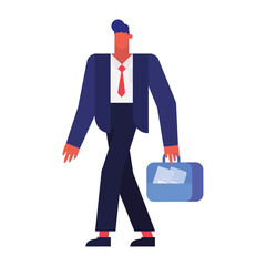 Isolated businessman cartoon with suitcase vector design