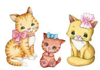 A set of three pictures of Pets  cats, kittens, kitties sitting.