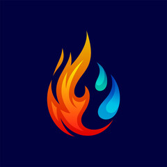 water drop and fire for refrigeration logo design