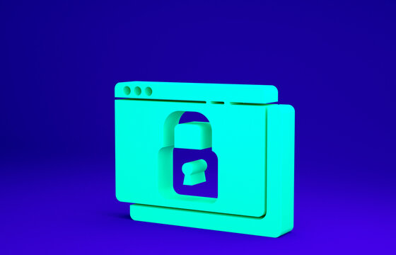 Green Secure your site with HTTPS, SSL icon isolated on blue background. Internet communication protocol. Minimalism concept. 3d illustration 3D render.