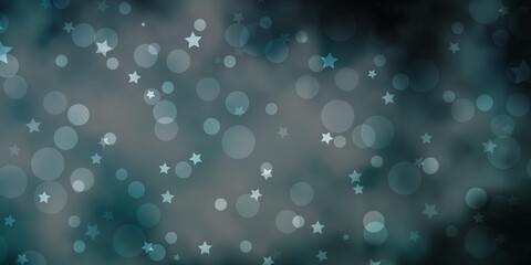 Dark BLUE vector texture with circles, stars. Colorful disks, stars on simple gradient background. Texture for window blinds, curtains.