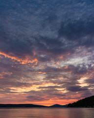 Fototapeta na wymiar cloudy sky at sunrise or sunset over the sea coast