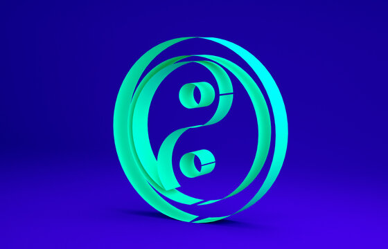 Green Yin Yang symbol of harmony and balance icon isolated on blue  background. Minimalism concept. 3d illustration 3D render. Stock  Illustration | Adobe Stock