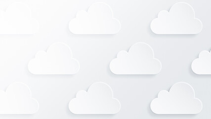 Several white clouds on light gray background. Modern and trendy conceptual abstract background in 4k resolution.