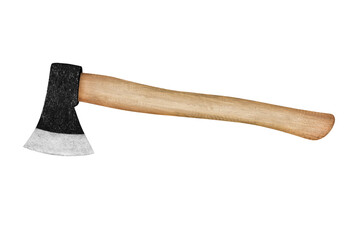 ax with wooden handle isolated on white background with clipping path included.