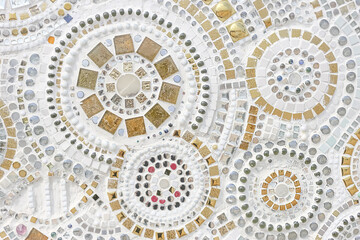 The cement walls are decorated with glass and tile  texture background