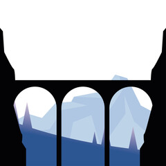 bridge silhouette in front of mountain landscape vector design