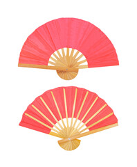 Bamboo fan or red  oriental fan isolated on white Background with clipping path included.