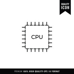 CPU black color of flat simple icon. Web apps security Kit illustration vector of the mobile application. The modern style of design. Line single minimalistic sign