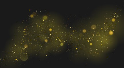 Abstract background with Bokeh light effect. Night bright texture golden or silver glitter. Festive vector sparkling luminous magical dust particles for Christmas concept illustration.