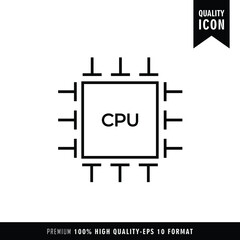 CPU black color of flat simple icon. Web apps security Kit illustration vector of the mobile application. The modern style of design. Line single minimalistic sign