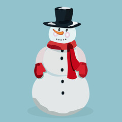 three-piece snowman in hat mittens, winter drawing