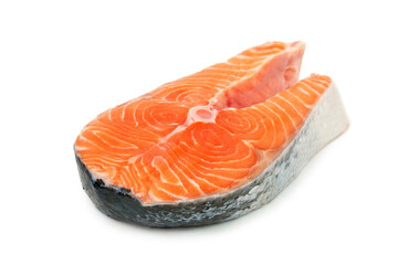 Fresh red salmon fish steak on the white background