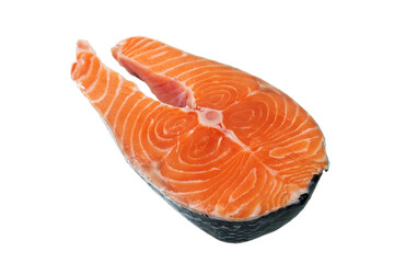 Fresh red salmon fish steak on the white background