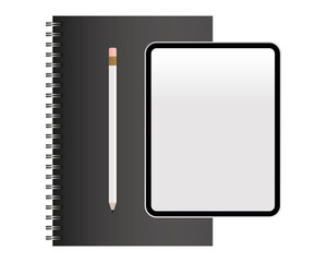 Isolated mockup notebook and tablet vector