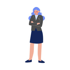 Female School Student, Smiling Teenage Girl Character Standing with Folded Hands Vector Illustration