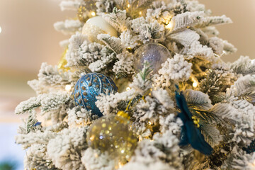 Close up of Christmas tree decoration. Holidays concept.