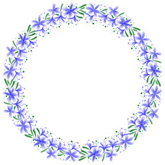 Fototapeta na wymiar Wreath with elegant blue flowers