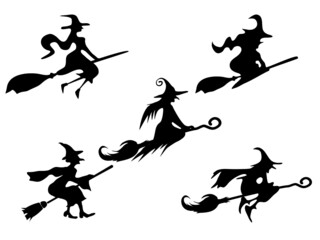 set of silhouettes Witch On Broomstick. for Illustration vector halloween