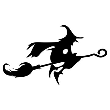 silhuette of Witch On Broomstick for Creating Halloween Designs