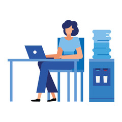 woman at desk with laptop in the office vector design