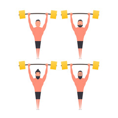 The athlete raises the barbell. Strong man. Athlete. Isolated. Vector.