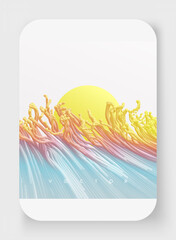 Futuristic illustration of ocean waves and sun. Modern screen design for mobile app and web design. Nature background. Vector illustration.