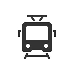 Tram front view vector glyph style icon. Marking of public transport stops.