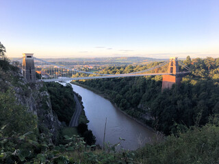 A view of the Clifton Suspension Bridge in the early morning