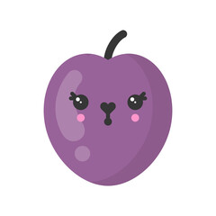 Cute smiling plum. Kawaii fruit character. Isolated colorful vector icon