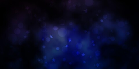 Dark BLUE vector background with circles, stars. Abstract design in gradient style with bubbles, stars. Texture for window blinds, curtains.