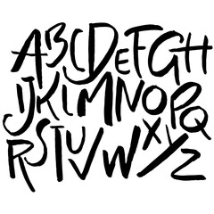 Simple alphabet letters. Handdrawn grunge modern ink font. Vector illustration.