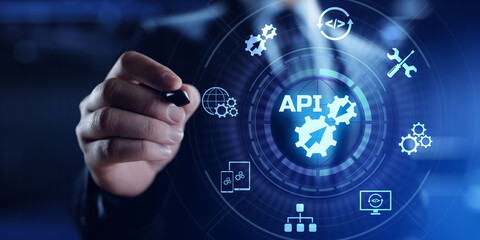 API application programming interface function and procedure development technology concept on screen.