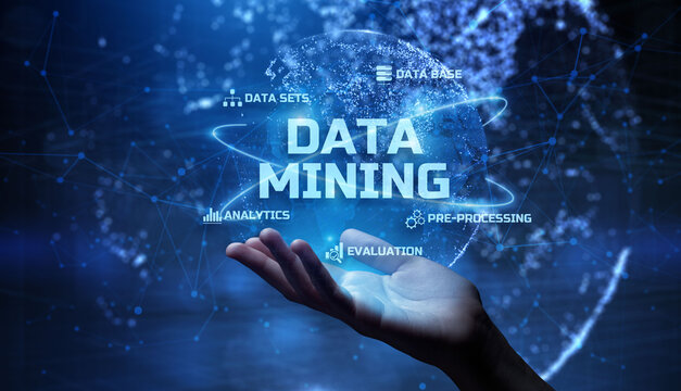 Data mining information technology concept on futuristic virtual screen.