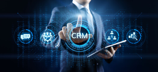 CRM - Customer Relationship Management. Enterprise Communication and planning software concept.