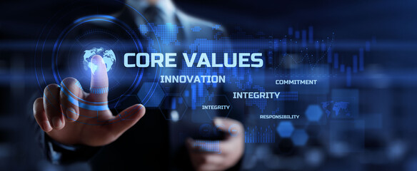 Fototapeta na wymiar Core values of the company. Business Finance concept of modern virtual screen.