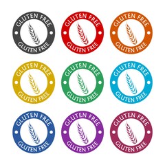 Gluten free icon. No gluten stamp, color set