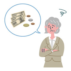 女性　スーツ　シニア　お金　困っている
