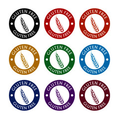 Gluten free icon. No gluten stamp, color set