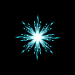 Fototapeta premium Sparkling beautiful snowflake isolated on black. Vector illustration.