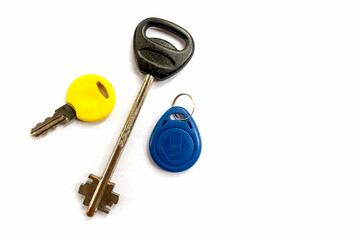 different door keys isolated on white background