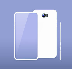 Realistic White Detailed Smartphone Mockup Background on Grey Background . Isolated Vector Elements