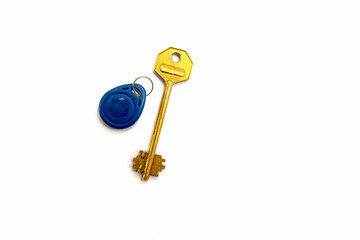 intercom key and golden key isolated on white background