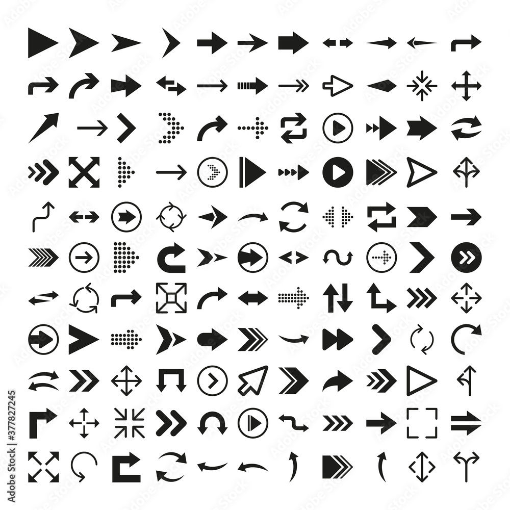 Poster arrows icon set in flat style on white background. thin line. web design. vector illustration.