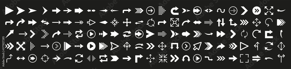 Poster arrows icon set in flat style on black background. thin line. web design. vector illustration.